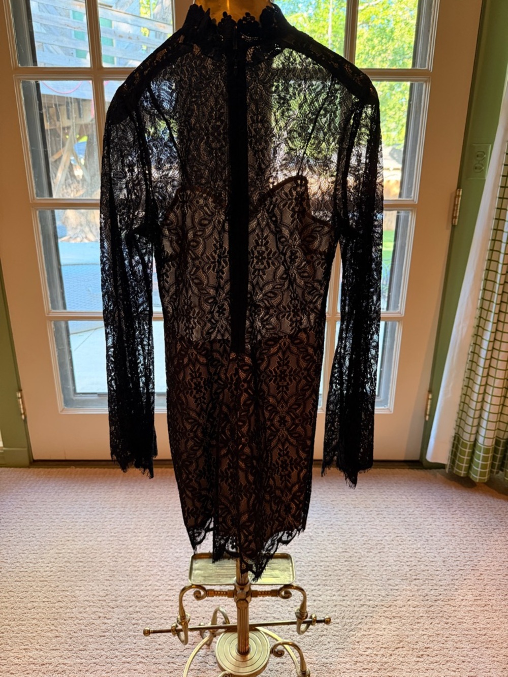 Black Long-Sleeve Lace Overlay Dress